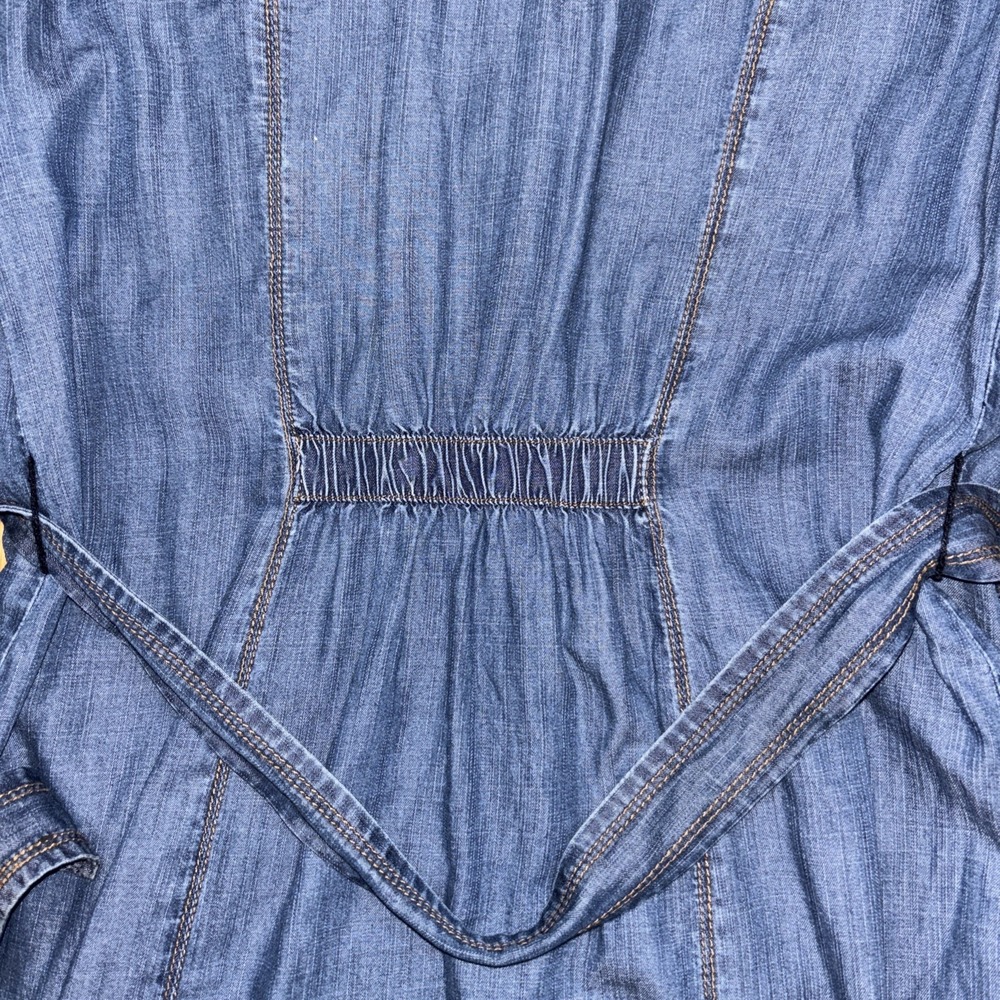 INC Denim Dress 6 Western Cowgirl W/Tie Belt L-sleeve Button Front Indigo Boho - Picture 11 of 11